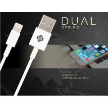 USB кабел TOTU DESING с лед индикатор за Apple iPhone 5 / iPhone 5S / iPhone 6 / iPhone 6 plus / iPod Touch 5 / iPhone 5C / iPod Nano 7 - бял