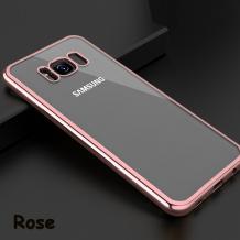 Луксозен силиконов калъф / гръб / TPU за Samsung Galaxy S8 Plus G955 - прозрачен / Rose Gold кант