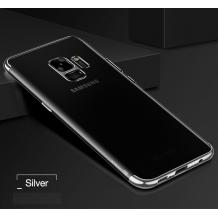 Луксозен силиконов калъф / гръб / TPU за Samsung Galaxy S9 Plus G965 - прозрачен / сребрист кант