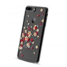 Луксозен твърд гръб KINGXBAR Swarovski Diamond за Apple iPhone 7 / iPhone 8 - прозрачен / черен кант / Cherry Blossom