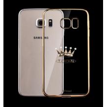 Луксозен твърд гръб с камъни X-Fitted Crown Swarovski за Samsung Galaxy S7 G930 - прозрачен / златист кант
