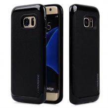 Луксозен твърд гръб MOTOMO Hybrid със силиконов кант за Samsung Galaxy S7 G930 - черен / имитиращ кожа