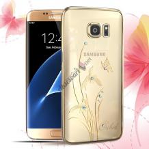 Луксозен твърд гръб KINGXBAR Swarovski Diamond за Samsung Galaxy S6 Edge G925 - прозрачен със златен кант / Grchid