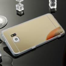 Луксозен силиконов калъф / гръб / TPU за Samsung Galaxy S6 Edge+ G928 / S6 Edge Plus - златист / огледален