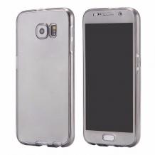 Силиконов калъф / гръб / TPU за Samsung Galaxy S7 G930 - сив прозрачен / 2 части / лице и гръб