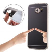 Луксозен силиконов калъф / гръб / TPU за Samsung Galaxy S6 G920 - тъмно сив / огледален