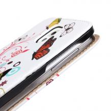 Кожен калъф Flip тефтер за Samsung Galaxy Note 3 N9005 - бял с пеперуди