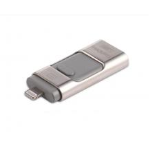 USB Flash Drive / USB флаш памет 3в1 за Apple iPhone / Android - 128 GB / сребриста