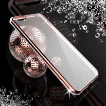 Луксозен силиконов калъф / гръб / TPU с камъни за Apple iPhone 6 / iPhone 6S - прозрачен / Rose Gold