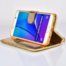 Луксозен кожен калъф Flip тефтер Flexi за Samsung Galaxy S7 Edge G935 - златист / ромбове