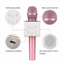 Караоке микрофон с вградени стерео високоговорители / Bluetooth Wireless Microphone Hifi Speaker Q7 - розов