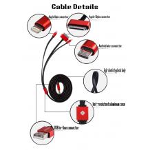 USB кабел JOYROOM за зареждане 3 в 1 за Apple iPhone 4 / 4S , Apple iPhone 5 / 5S / 5C / iPhone 6 / Apple iPad 2 / iPad 4 , Samsung Galaxy Tab , HTC , LG , Sony , Blackberry - червен