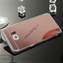 Луксозен силиконов калъф / гръб / TPU за Samsung Galaxy S6 Edge+ G928 / S6 Edge Plus - Rose Gold / огледален