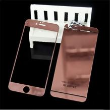 Стъклен скрийн протектор / 9H Tempered Glass Colorful Mirror Screen Protector / 2 в 1 за Apple iPhone 6 / iPhone 6S - розов / Rose Gold / лице и гръб