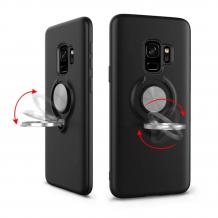 Луксозен силиконов гръб със стойка FSHANG Ring Case за Samsung Galaxy S9 Plus G965 - черен