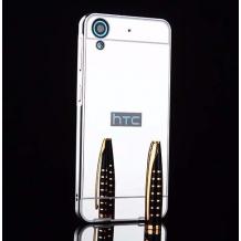 Луксозен алуминиев бъмпер с твърд гръб за HTC Desire 626 - сребрист / огледален