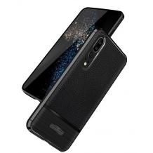 Луксозен силиконов калъф / гръб / TPU за Huawei P20 - черен / имитиращ кожа / Rugged Armor