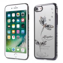 Луксозен твърд гръб KINGXBAR Swarovski Diamond за Apple iPhone 7 - прозрачен със черен кант / Dragonfly