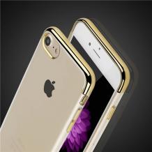 Луксозен ултра тънък силиконов калъф / гръб / TPU Ultra Thin Shining Case за Apple iPhone 6 / iPhone 6S - прозрачен / златист кант