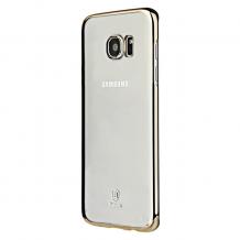 Луксозен твърд гръб Baseus Glitter Case за Samsung Galaxy S7 Edge G935 - прозрачен / златист кант