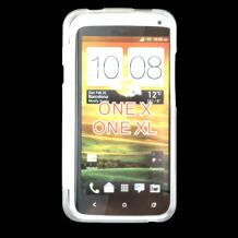 Заден предпазен капак пластмаса и силикон за HTC One X - прозрачен матиран с бяло