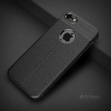 Луксозен силиконов калъф / гръб / TPU за Apple iPhone 5 / iPhone 5S / iPhone SE - черен / имитиращ кожа 
