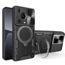 Удароустойчив гръб TPU кейс Slide Camera Case Magnetic Finger Ring Car Holder за Huawei Pura 70 Ultra - черен