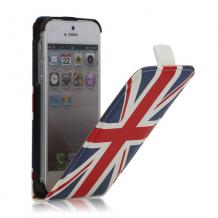 Кожен калъф Flip тефтер за Apple iPhone 5 - British flag