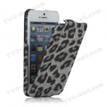 Кожен калъф Flip за Apple iPhone 5 - черен леопард