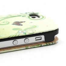 Кожен калъф Flip тефтер за Apple iPhone 5 - с пеперуда и цветя