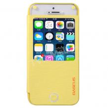 Луксозен кожен калъф Flip тефтер S-View BASEUS Bohem Case за Apple iPhone 5 / iPhone 5S - жълт
