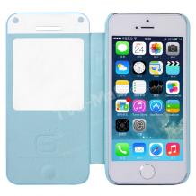 Луксозен кожен калъф Flip тефтер S-View BASEUS Bohem Case за Apple iPhone 5 / iPhone 5S - син