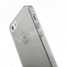 Ултра тънък силиконов калъф / гръб / TPU за Apple iPhone 5 / iPhone 5S - прозрачен / сив гланц