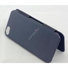 Кожен калъф Flip Cover за Apple iPhone 5 с метален гръб - син