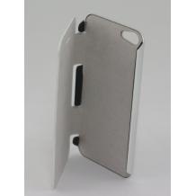 Кожен калъф Flip Cover за Apple iPhone 5 - бял с алуминиев гръб
