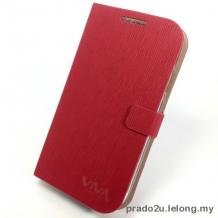 Луксозен ултра тънък / Ultra slim / кожен калъф със стойка за HTC One M7 - VIVA FINO - червен