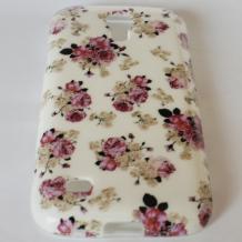 Силиконов калъф / гръб / TPU за Samsung Galaxy S4 Mini I9190 / I9192 / I9195 - бял / лилави цветя