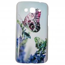 Луксозен предпазен твърд гръб / капак / с камъни за Samsung Galaxy Grand 2 G7106 / G7105 / G7102 - пепруди с лилави цветя