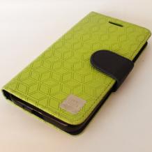 Кожен калъф Flip тефтер със силиконов гръб SUNIX за HTC Desire 300 - зелен със стойка