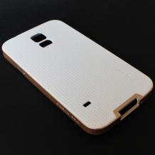 Оригинален силиконов гръб SPIGEN SGP Neo Hybrid за Samsung Galaxy S5 G900 - бял със златен твърд кант