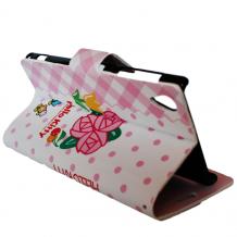 Кожен калъф Flip тефтер със стойка за Sony Xperia Z1 Compact - розов / Hello Kitty