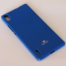 Луксозен силиконов калъф / гръб / TPU Mercury GOOSPERY Jelly Case за Huawei Ascend P7 - син с брокат