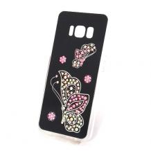 Луксозен силиконов калъф / гръб / с камъни за Samsung Galaxy S8 G950 - черен / Butterflies