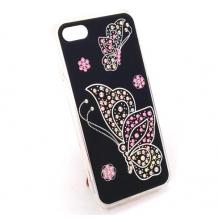 Луксозен силиконов калъф / гръб / с камъни за Apple iPhone 7 / iPhone 8 - черен / Butterflies