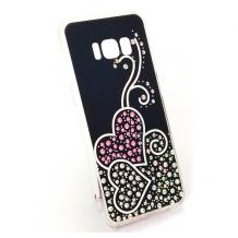 Луксозен силиконов калъф / гръб / с камъни за Samsung Galaxy S8 G950 - черен / Hearts