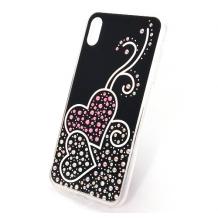 Луксозен силиконов калъф / гръб / с камъни за Apple iPhone XS Max - черен / Hearts