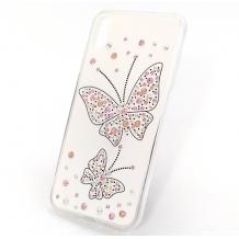 Луксозен силиконов калъф / гръб / с камъни за Apple iPhone XR - бял / Butterflies