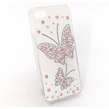 Луксозен силиконов калъф / гръб / с камъни за Apple iPhone 7 / iPhone 8 - бял / Butterflies