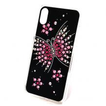 Луксозен силиконов калъф / гръб / с камъни за Apple iPhone XR - черен / Grand Butterfly