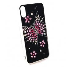 Луксозен силиконов калъф / гръб / с камъни за Apple iPhone XR - черен / Grand Butterfly